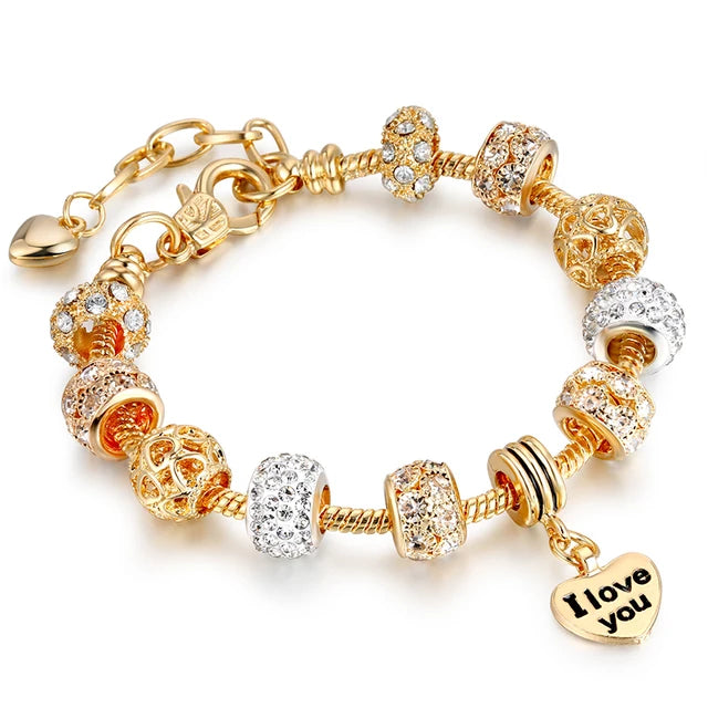 JOBrand-Bracelets à breloques en perles de coeur en cristal pour femme, bijoux pour amoureux, cadeau de la journée de Léon, document en or, salle, nouveau, 2022 