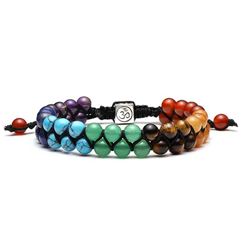 Bracelets de Chakra à Double couche pour femmes et hommes, Vintage, indien, Yoga, Chakra, prière, pierre de lave, perles, bijoux de guérison 