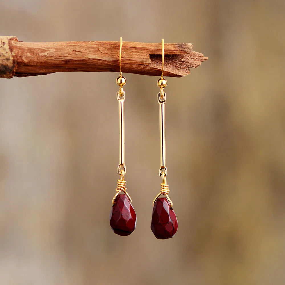 Natural Stone Earrings Red