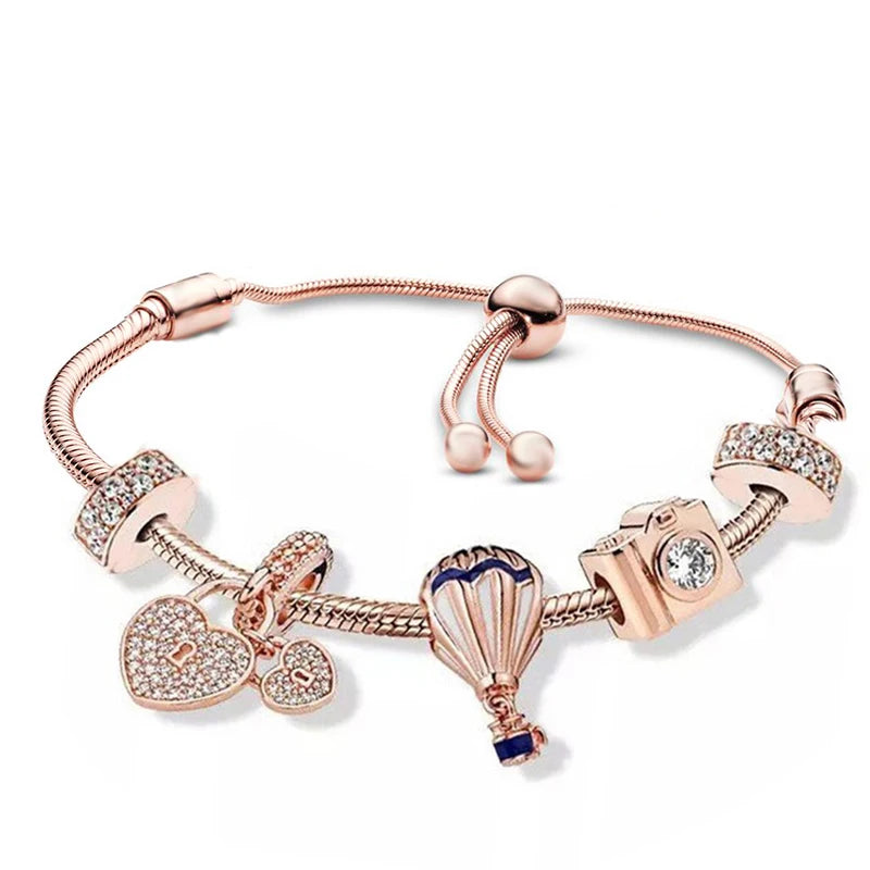 Bracelets à breloques en plumes de cristal plaqué argent pour femme, bijoux fantaisie réglables, cadeau romantique, marque de bricolage 