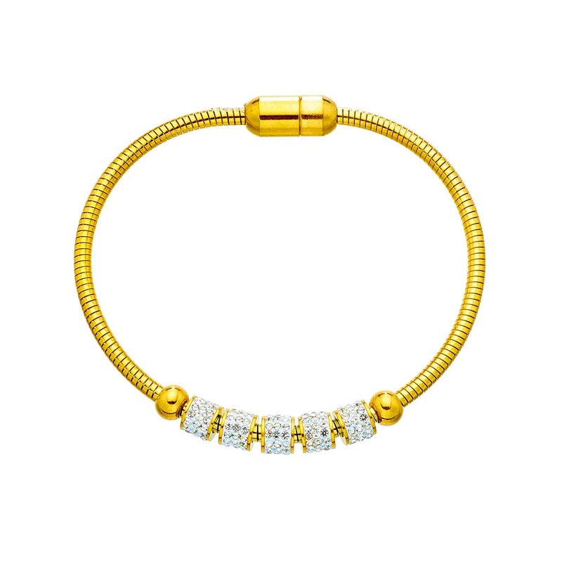 DIEYURO SION L-Bracelet perlé en acier inoxydable pour femme, bracelets à fermoir magnétique, bijoux en biscuits dorés, cadeaux à la mode pour dames 