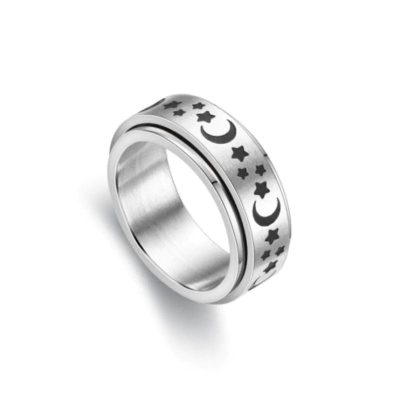 Moon and star anxiety ring stainless steel