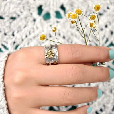 Sunflower fidget ring wide band